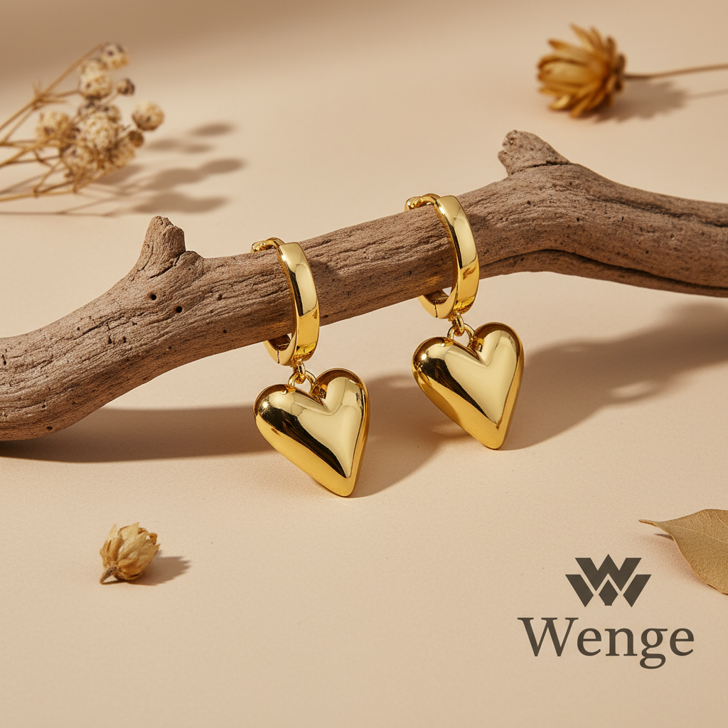 Bold Heart Drop Hoop Earrings – 18K Gold Plated