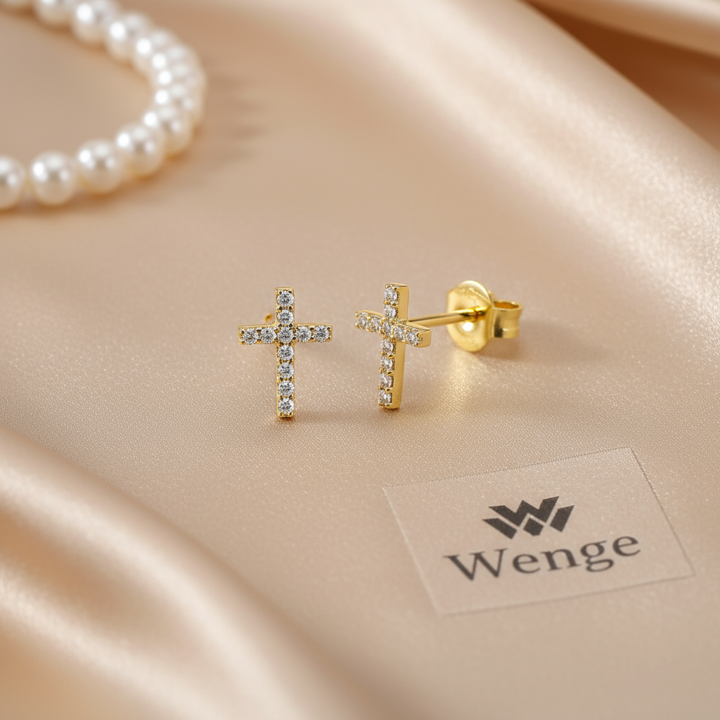 Cross Stud Earrings – 18K Gold Plated