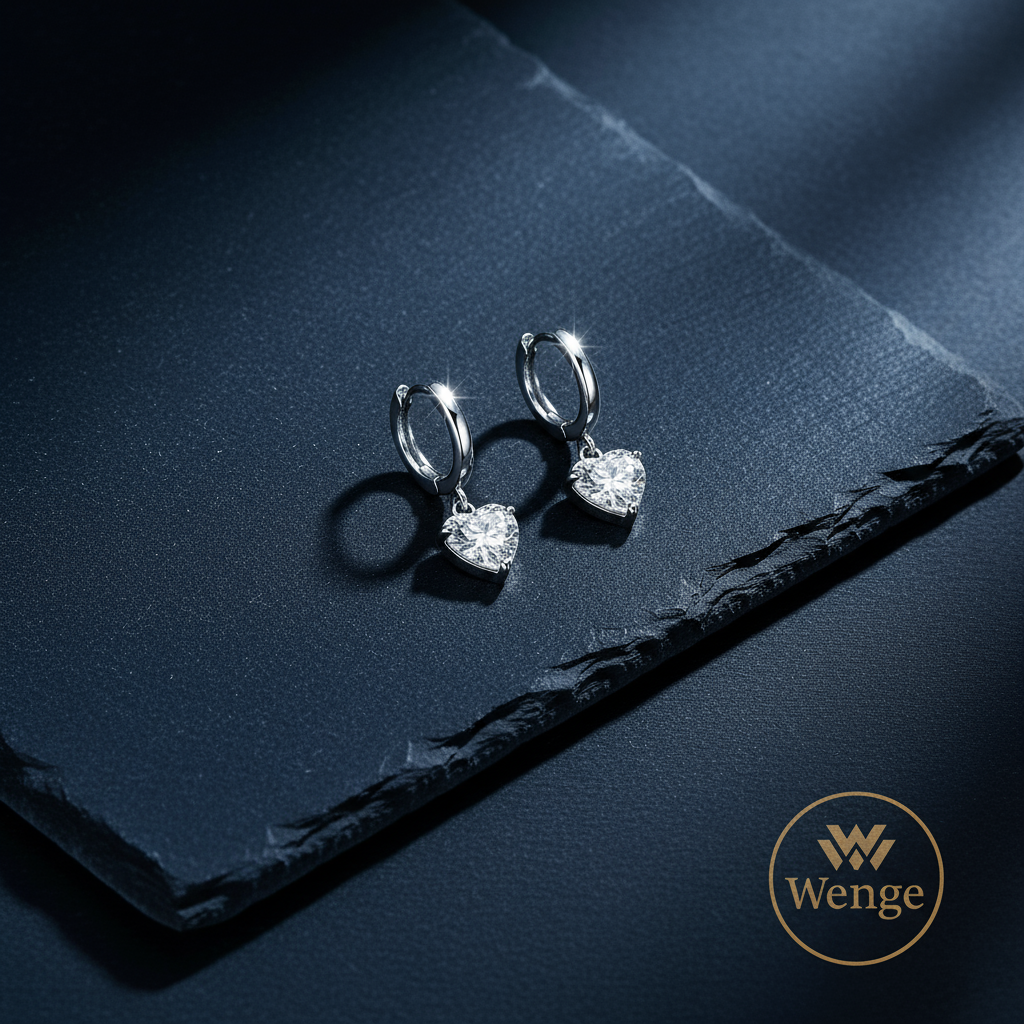 Heart Drop Hoop Earrings – Silver