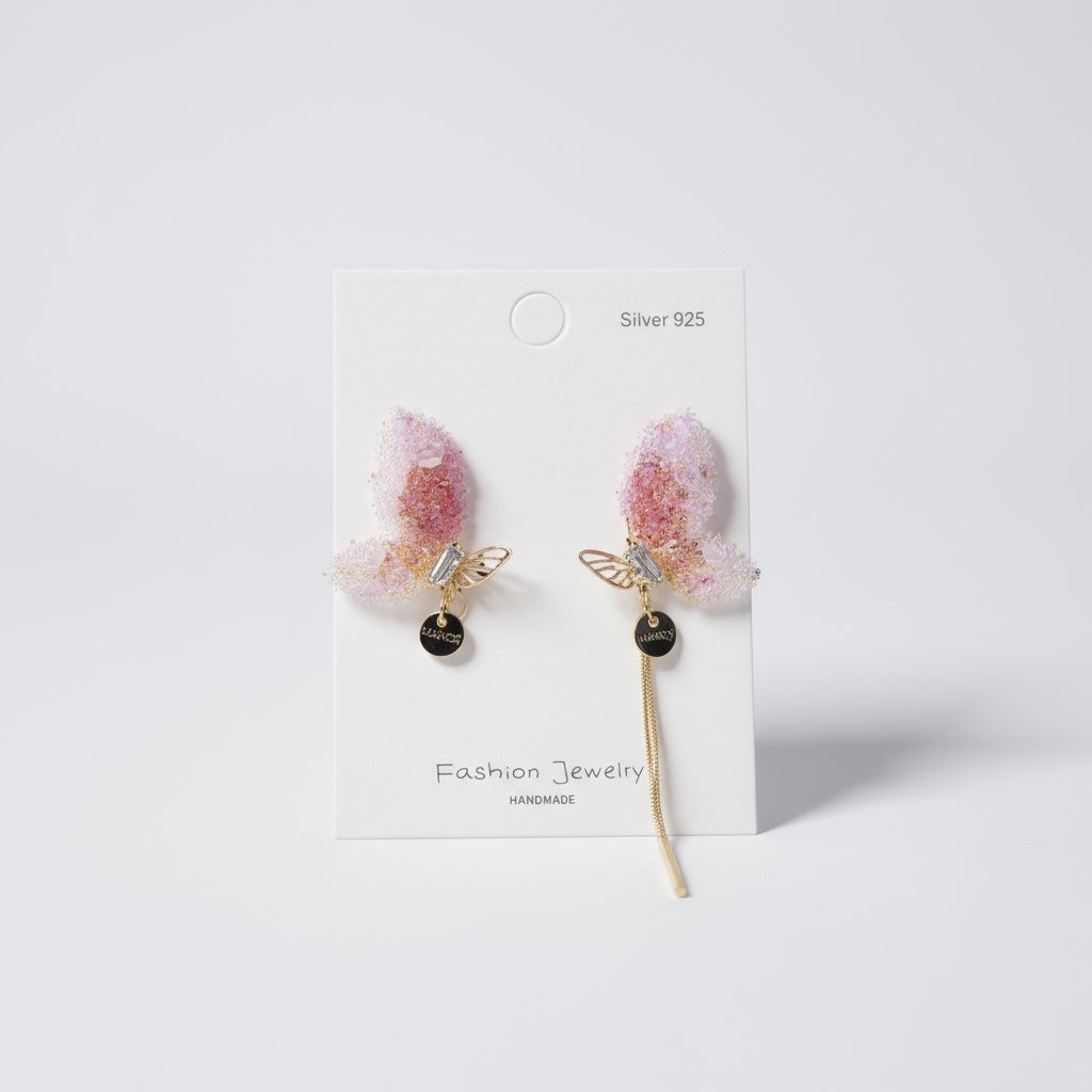 Celeste Asymmetrical Wing Earrings - Pink