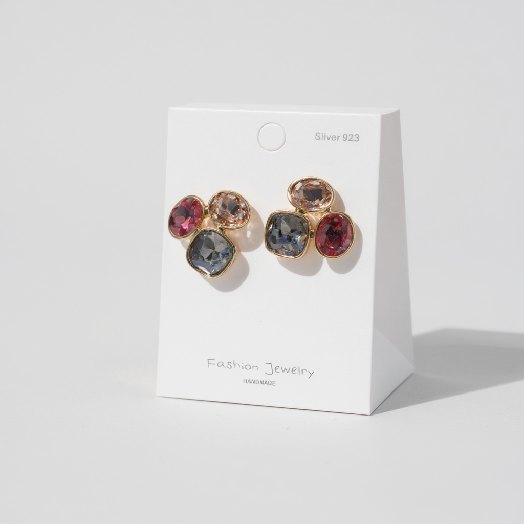 Jewel Tone Crystal Cluster Studs