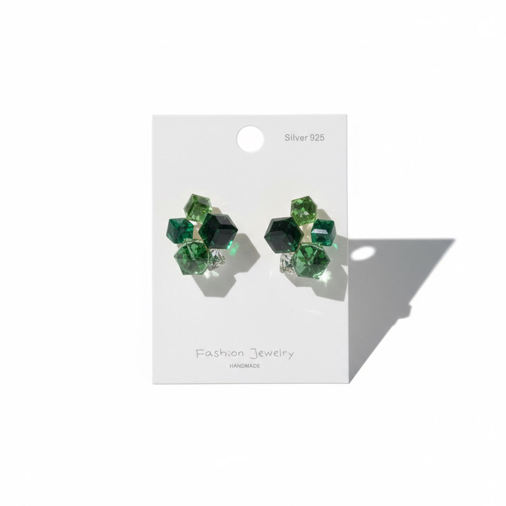 Emerald Crystal Cluster Studs