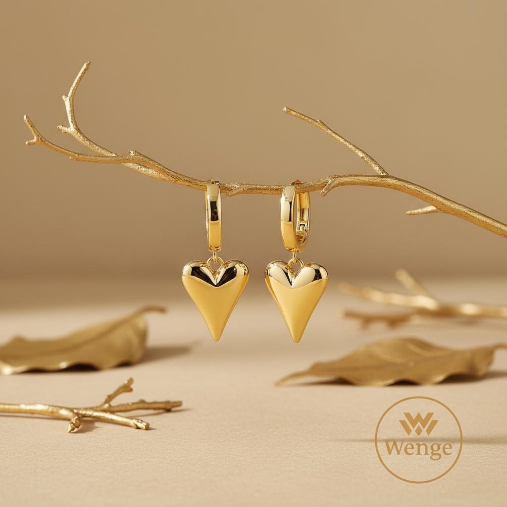 Bold Heart Drop Hoop Earrings – 18K Gold Plated