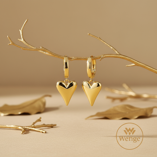 Bold Heart Drop Hoop Earrings – 18K Gold Plated