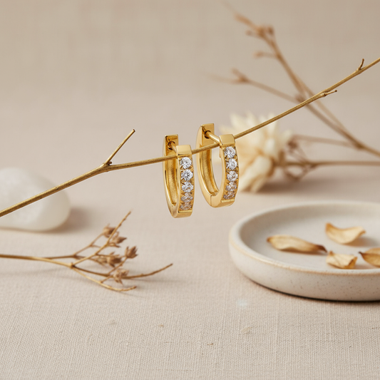 Diamond Hoop Earrings – 18K Gold Plated