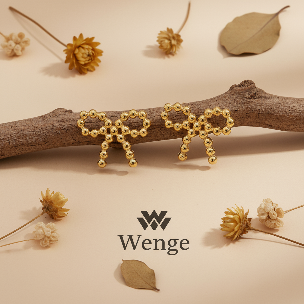 Beaded Bow Earrings – 18K Gold Plated