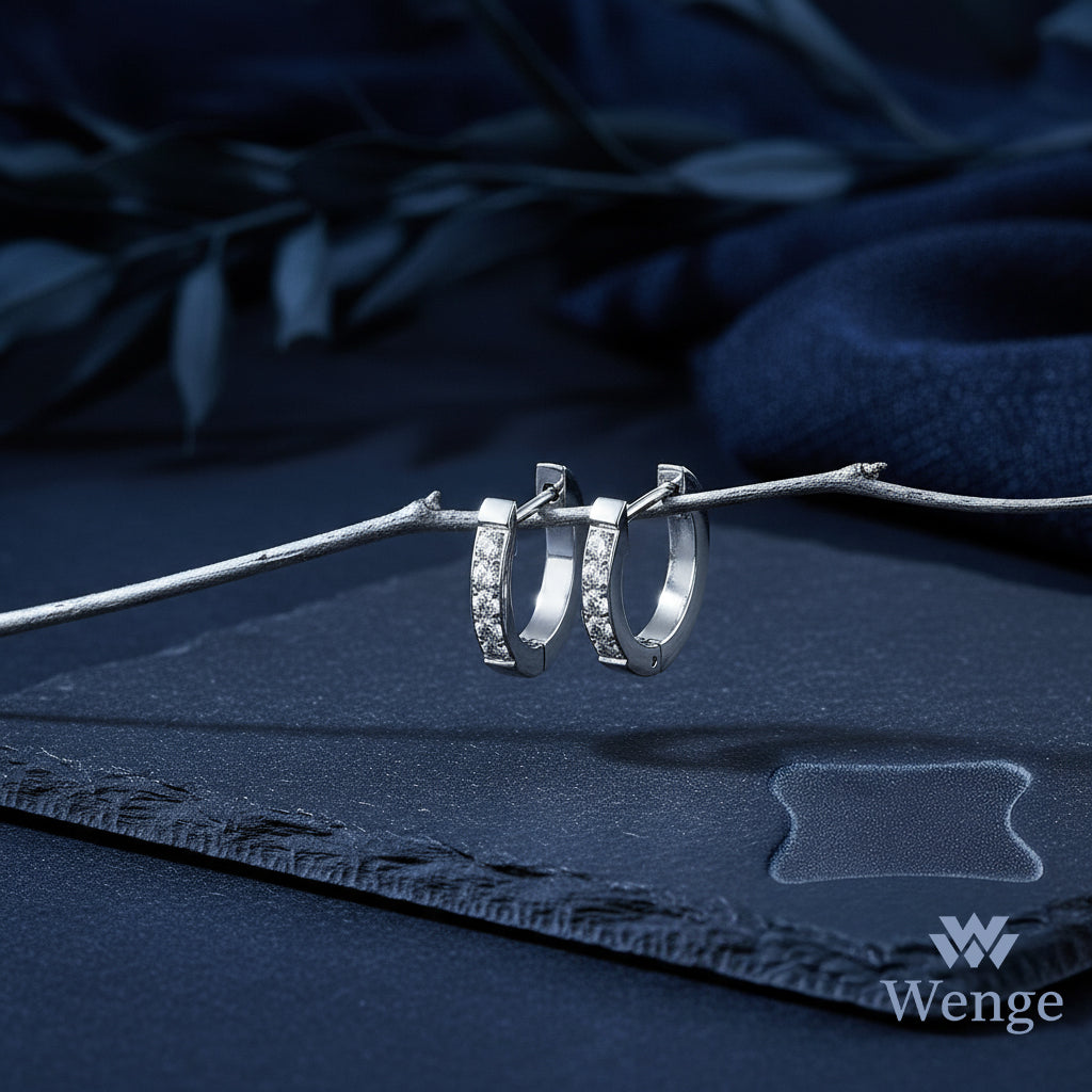 Diamond Hoop Earrings – Stainless Steel