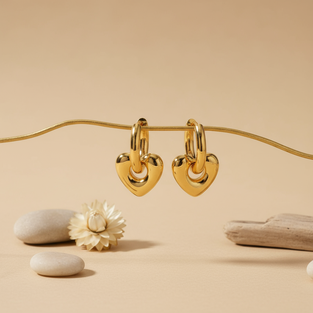 Chunky Heart Hoop Earrings – 18K Gold Plated