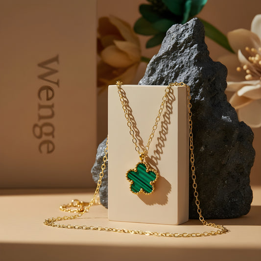 Green Clover Charm Necklace – 18k Gold Plated