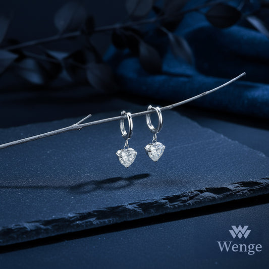 Heart Drop Hoop Earrings – Silver