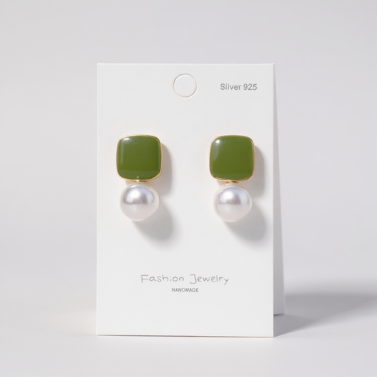 Olive & Pearl Drop Earrings